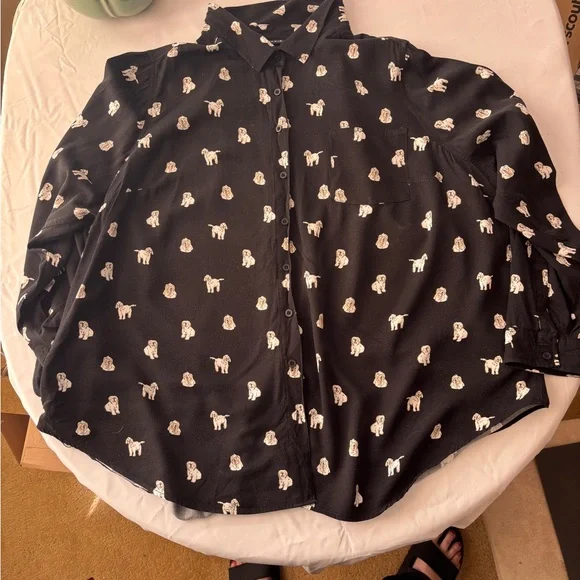 Torrid Dog Pattern Black Blouse Lizzie Shirt LS Women’s Size 3 3X Oversized - Picture 5 of 10